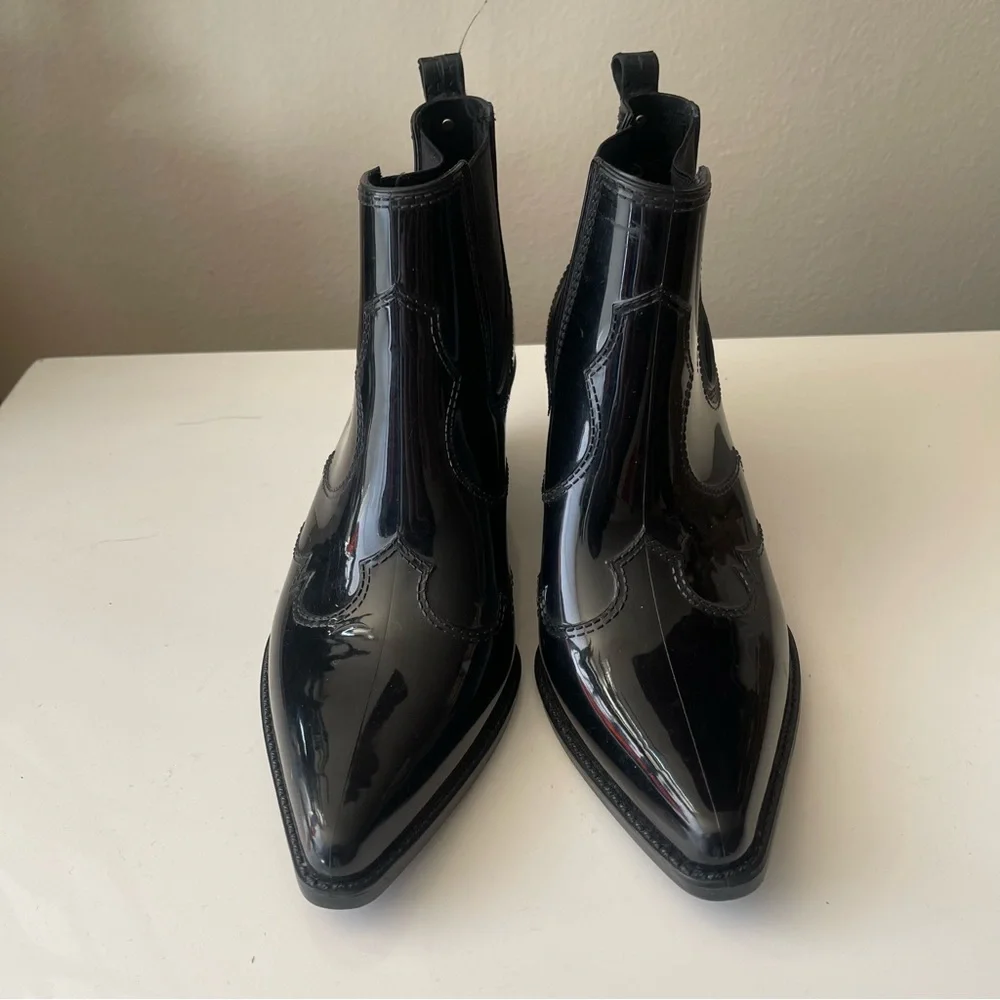 SAM EDELMANBlack Patent Rain Booties Ankle Boots Women’s Size 7 EU 37 Waterproof